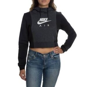 Nike Air Gray/Black Cropped Hoodie with Silver Logo